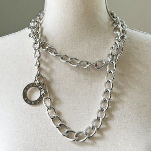 Michael Kors Silver Tone Metal Chain with Logo Charm 44" Belt